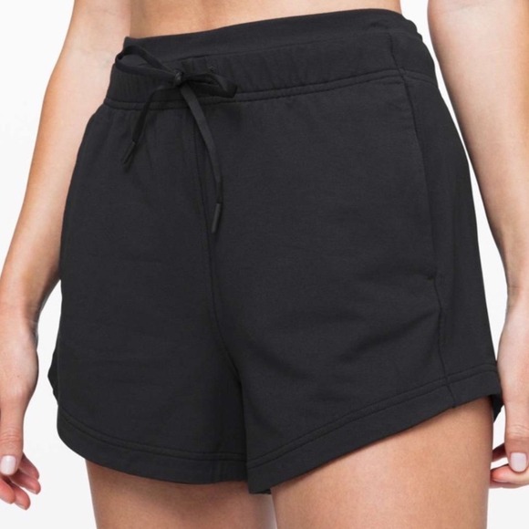 lululemon athletica Pants - Lululemon Inner Glow Short 3" Black French Terry Cotton Drawstring Womens Size 8
